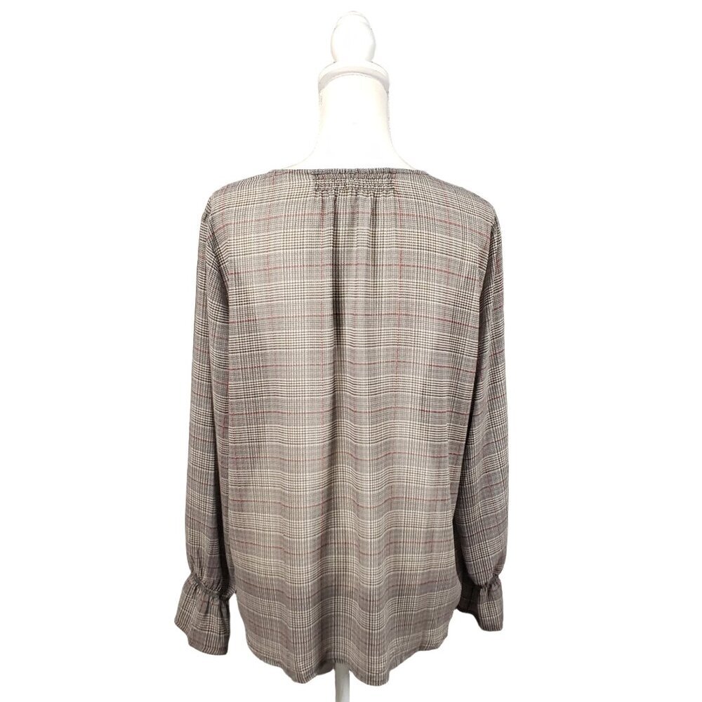 Maurices Women’s Large Plaid V-Neck Button Front Blouse Long Sleeve - Picture 5 of 11